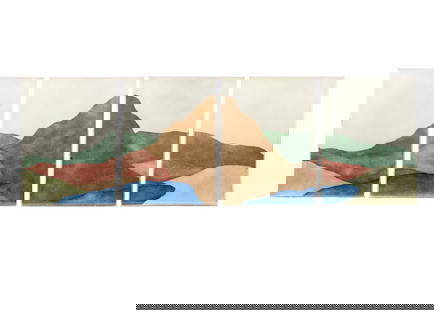 (4) Group of Arthur Secunda Mountains Serigraphs: A group of (4) Arthur Secunda (American 1927-2022) serigraphs when put together depict a minimalist mountain landscape. Each pencil signed lower right and editioned 145/200 lower left. Each presented