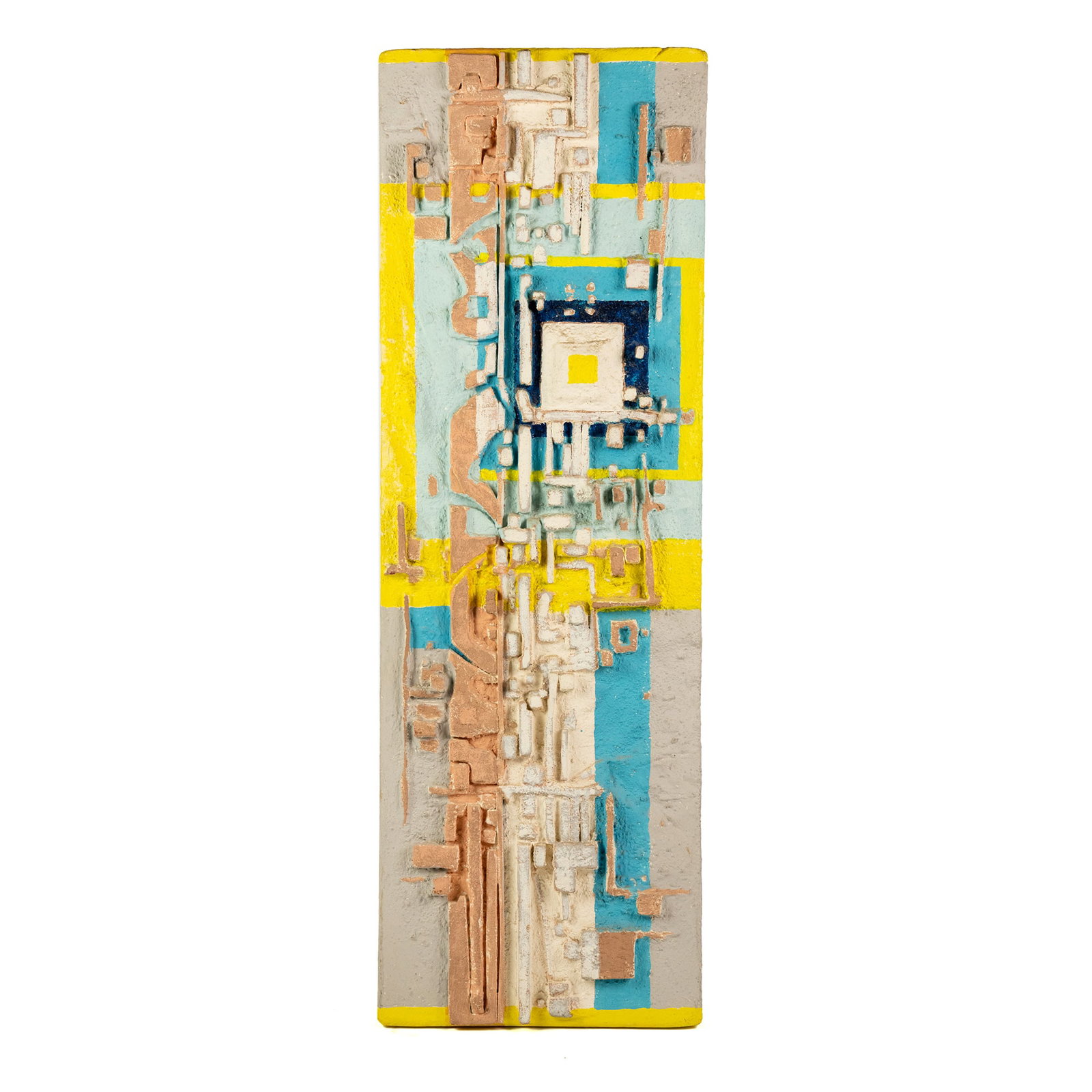 Hari Van Hoeffen 'Yellow Fontex' Mixed Media Sculpture: Hari Van Hoeffen Architectural Mixed Media Sculpture