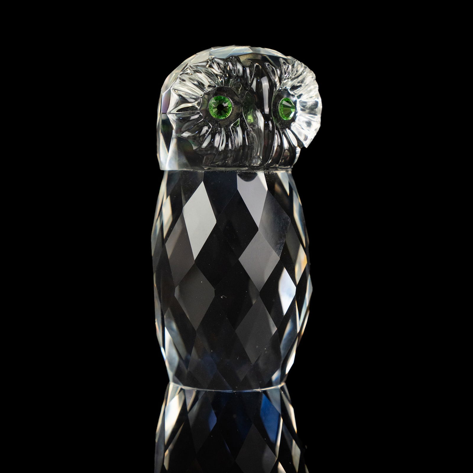 Oleg Cassini Cut Glass Owl Figurine or Paperweight: An Oleg Cassini cut glass owl figurine or paperweight. Incised signed on underside.