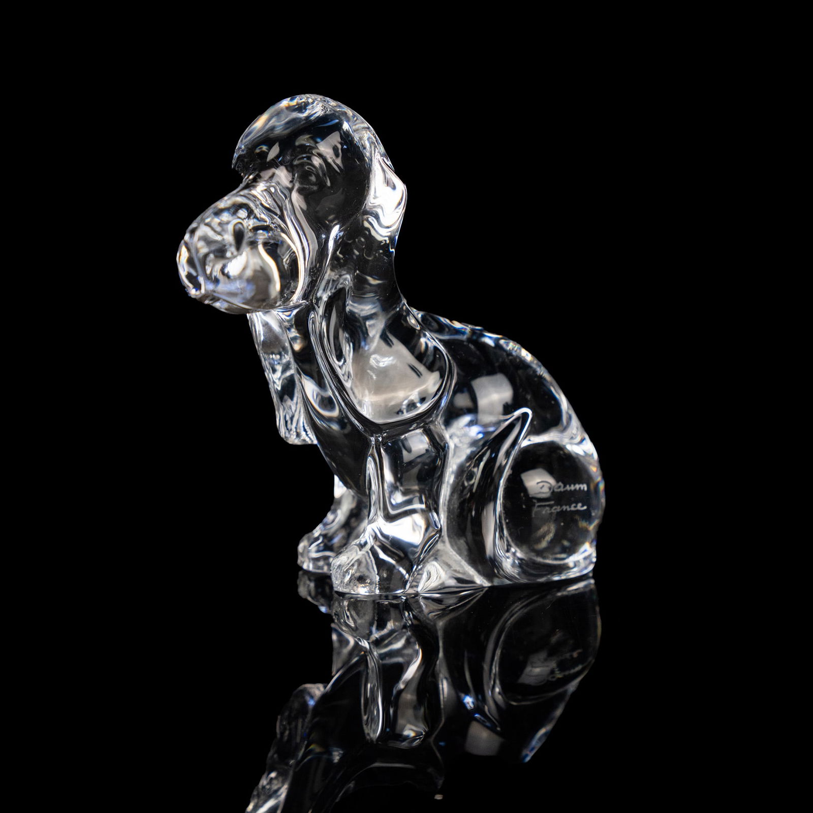 Daum France Crystal Bassett Hound Dog Figurine: A Daum France crystal bassett hound dog figurine. Incised marked near base.