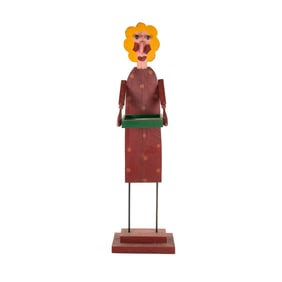 Folk Art Hand-Painted Woman with Tray Sculpture