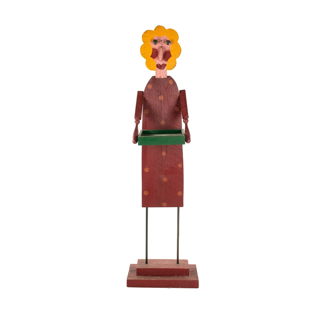 Folk Art Hand-Painted Woman with Tray Sculpture (1 of 11)