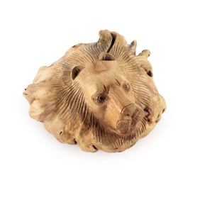 Judy Derench Lion's Head Hand Carved Folk Art Sculpture