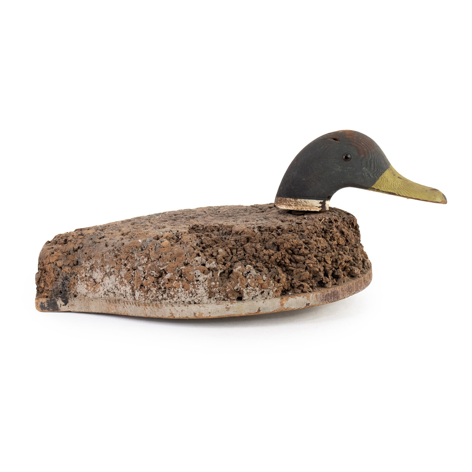 Vintage Mallard Drake Cork and Wood Duck Decoy: A vintage duck decoy having a cork body and a hand carved and painted head with glass eyes.