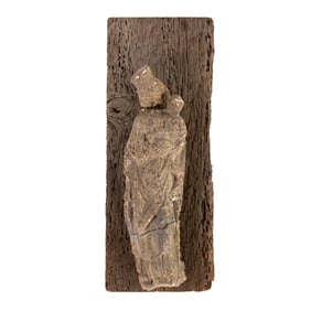 Antique Wood and Gesso Madonna & Child Santos Plaque