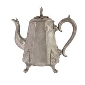 Engraved Pewter Footed Teapot