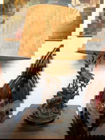 Black Forest Hand Carved Double Elks Lamp