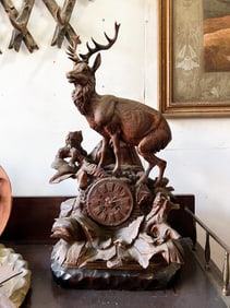 Black Forest Hand Carved Stag Mantle Clock
