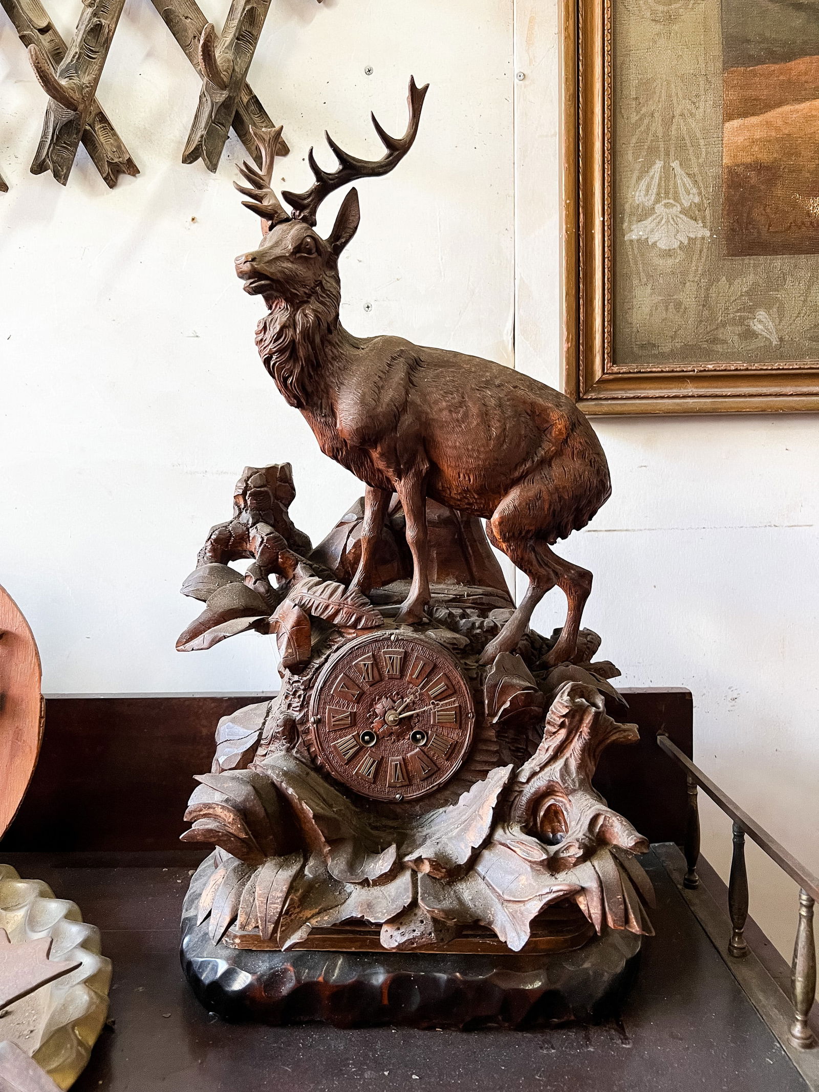 Black Forest Hand Carved Stag Mantle Clock (1 of 7)