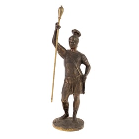 Gold Tone Iron Roman Soldier Statue