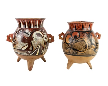 Pair of Mexican Tonala Terracotta Pottery Vessels