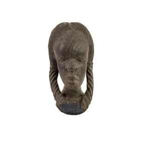 African Hand Carved Wood Bust of a Woman