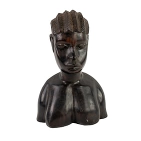 African Hand Carved Ironwood Bust of a Woman