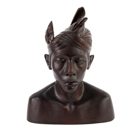 Indonesian Bali Carved Wood Bust Sculpture