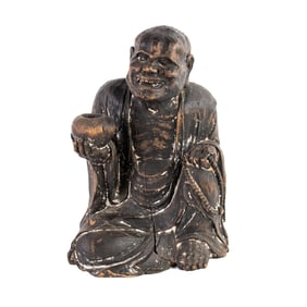 Japanese Buddhist Hand Carved Figural Candle Holder