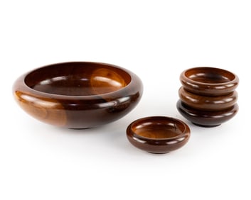 1970's 5-piece Hand Carved Wooden Salad Bowl Set