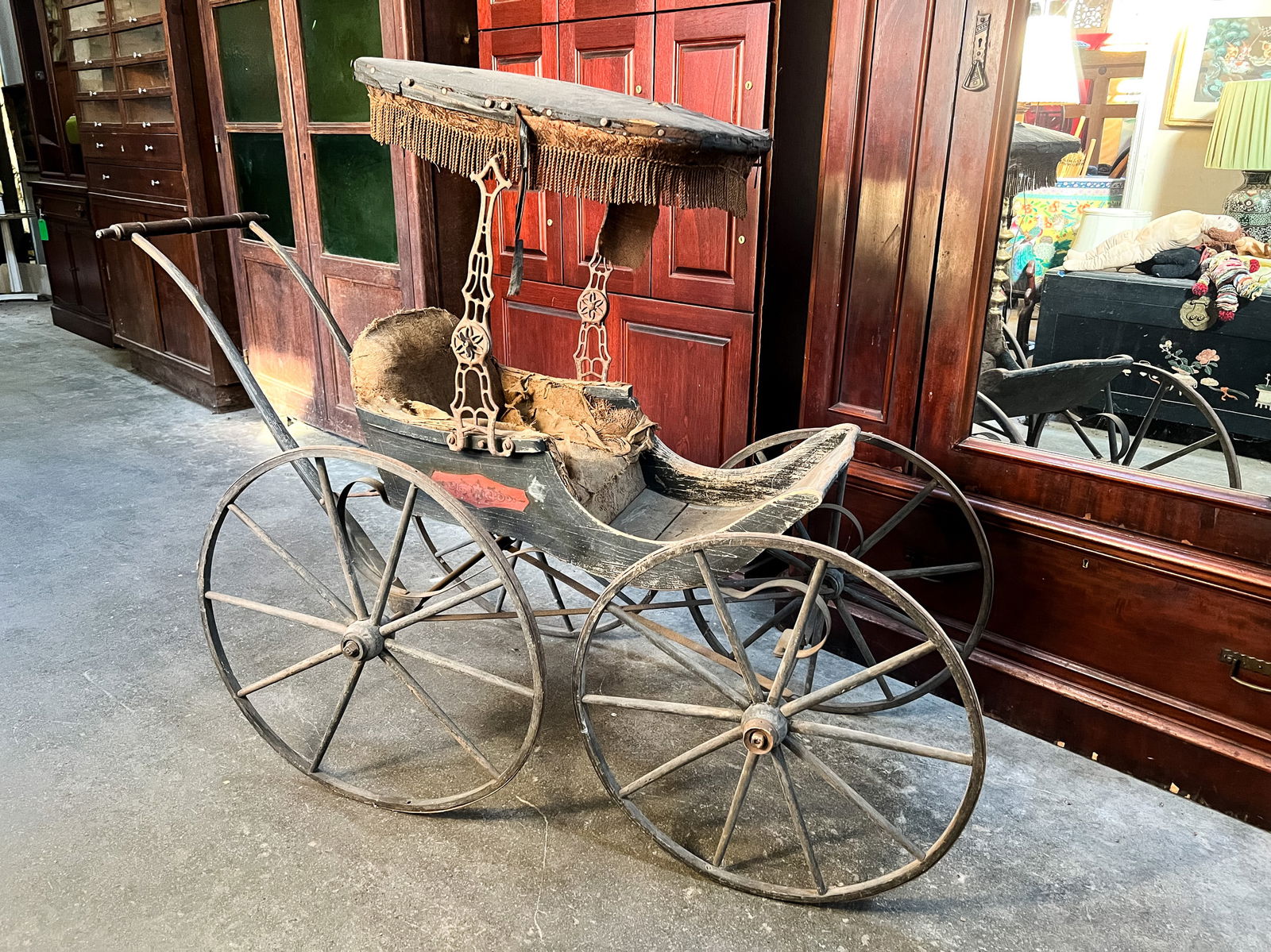 Early Victorian Perambulator with Parasol Shade (1 of 6)