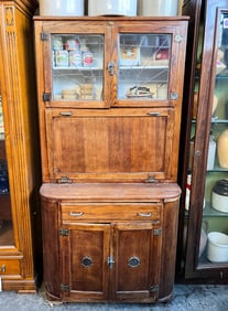 Wood Nuera Oak Hoosier Kitchen Cabinet