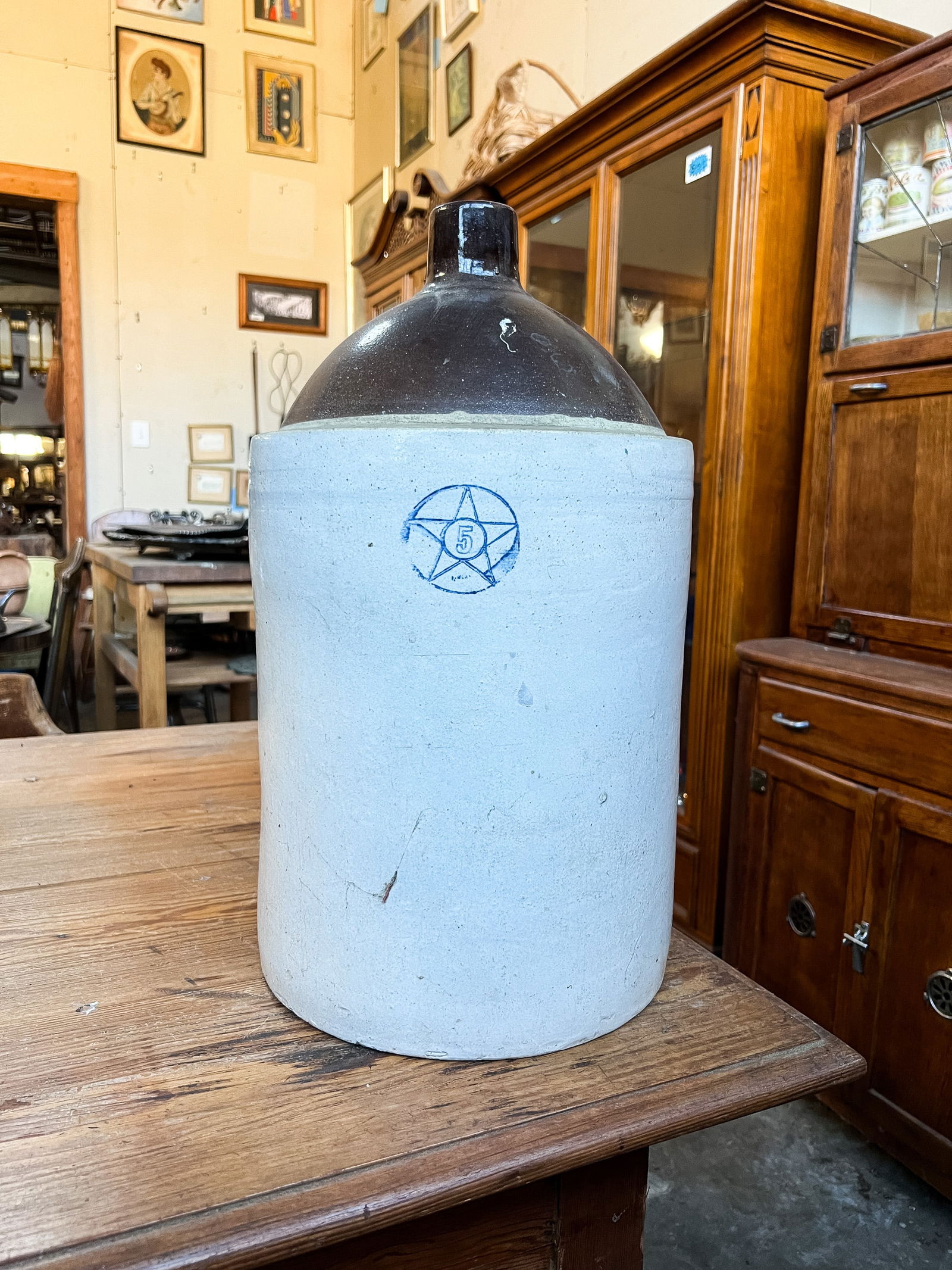 Antique Blue Star 5 Gallon Stoneware Jug (1 of 6)
