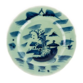 Chinese Celadon and Blue Underglaze Porcelain Plate