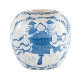 Chinese Blue & White Porcelain Transferware Ginger Jar