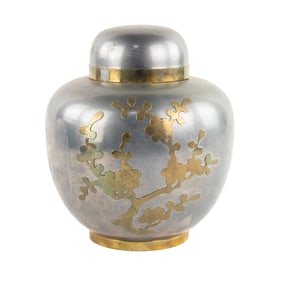 Chinese Pewter and Brass Lidded Ginger Jar