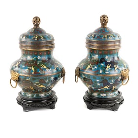 Pair of Chinese Cloisonne Urns
