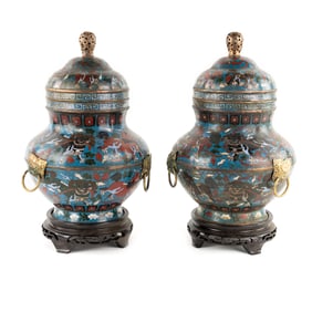 Pair of Chinese Cloisonne Urns