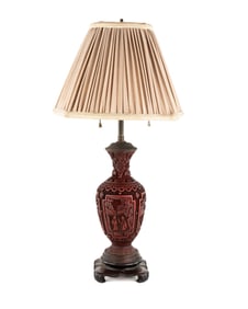 Chinese Carved Cinnabar Table Lamp