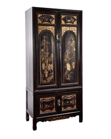 Chinese Shanxi Lacquered Carved Bamboo Wardrobe