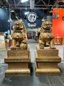 Pair of Chinese Gold Fiberglass Beijing Lions