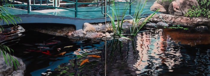 Attributed David Kessler Koi Pond Bridge Lithograph