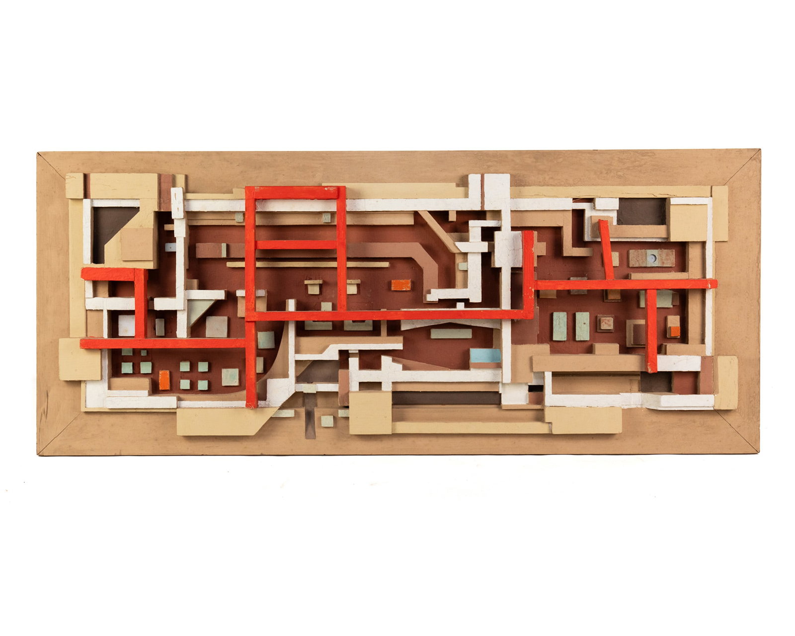 Hari Van Hoeffen '...Speakeasy' Mixed Media Sculpture: A Hari Van Hoeffen (American, 1905-1985) mixed media sculpture purportedly titled ‘Looking Back on the Age of Industrialism - Super Speakeasy' depicting an abstract architectural composition. Signed