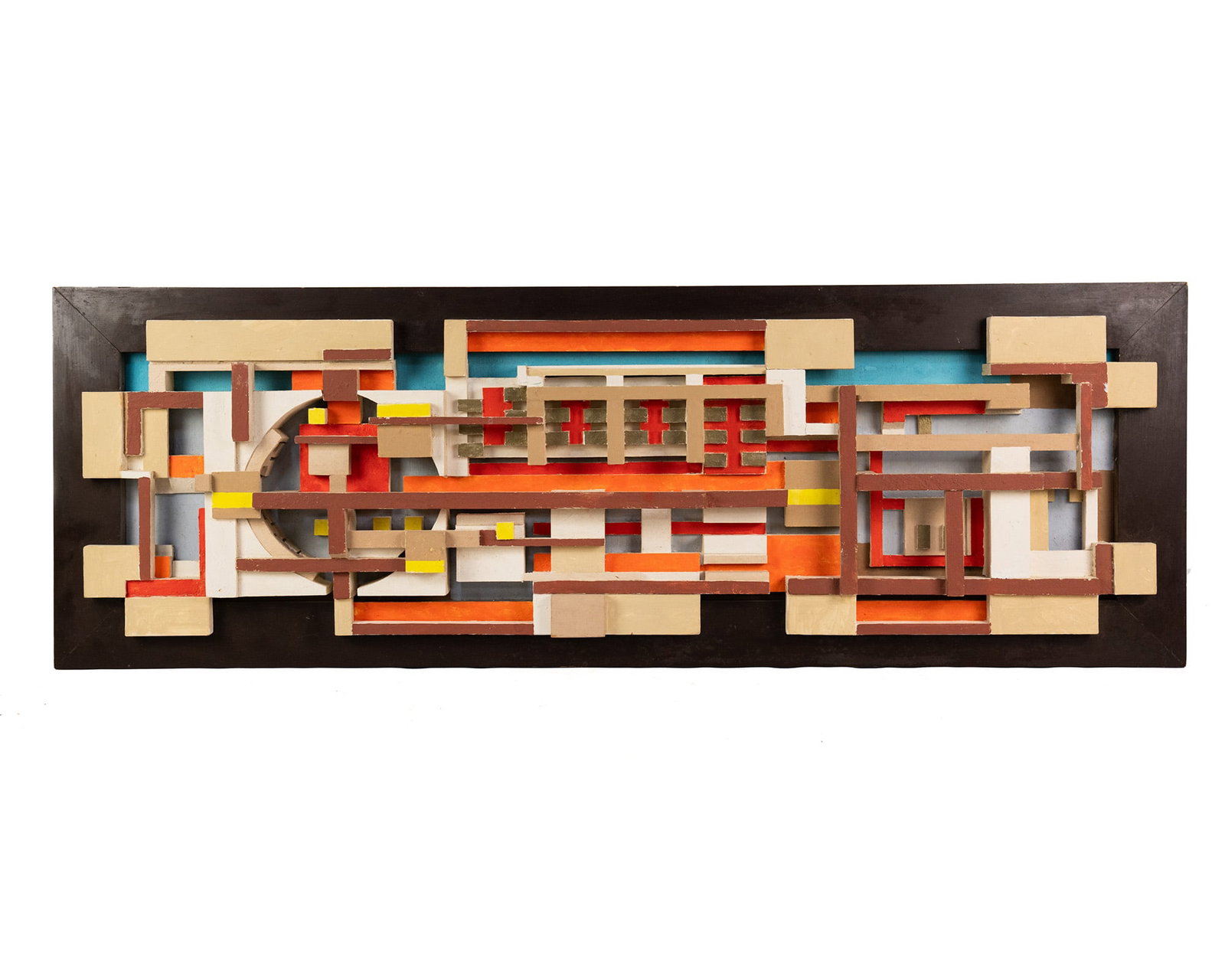 Hari Van Hoeffen '...Repair Shop' Mixed Media Sculpture: A Hari Van Hoeffen (American, 1905-1985) mixed media sculpture purportedly titled ‘Looking Back on the Age of Industrialism - Automobile Repair Shop' depicting an abstract architectural composition.