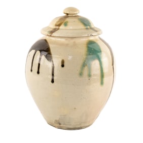 Stoneware Pottery Drip Glaze Lidded Jar Vase