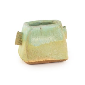 Signed BR Salt Glazed Stoneware Art Pottery Squat Vase