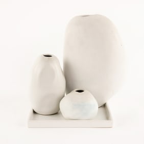 Modern 4-Piece Boulder Form Ceramic Vase Set