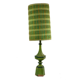 1970s Monumental Green Veneer Table Lamp and Yarn Shade
