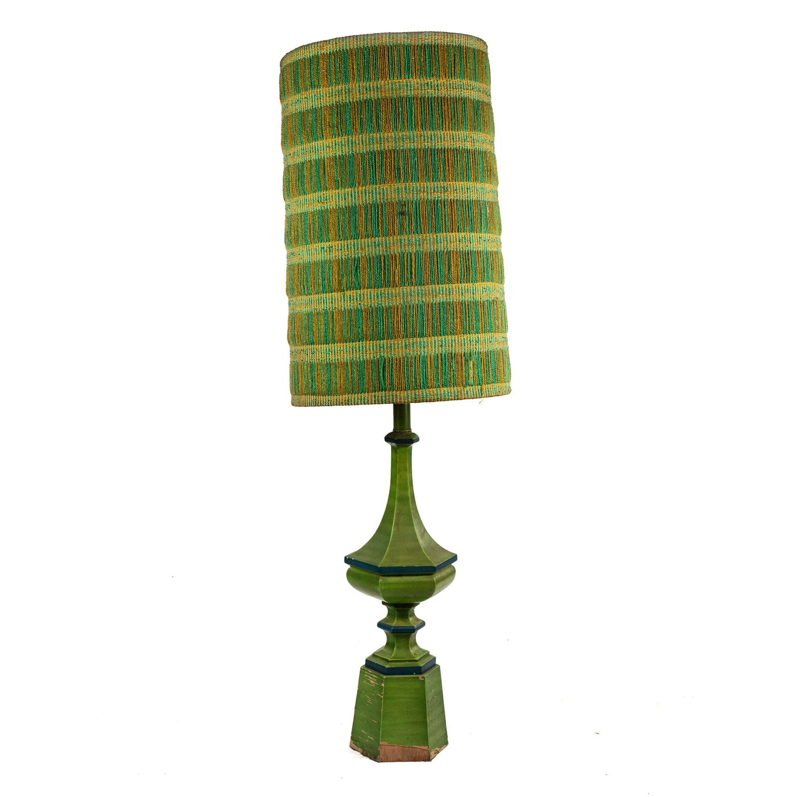 1970s Monumental Green Veneer Table Lamp and Yarn Shade (1 of 9)
