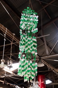Vintage Green & White Capiz Shell Chandelier