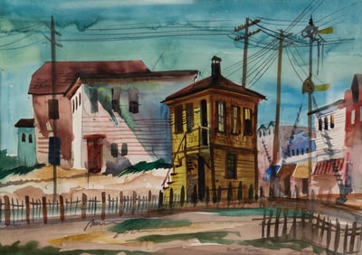 Howard Mandel 'Lil. R.R. Crossing' Watercolor on Paper