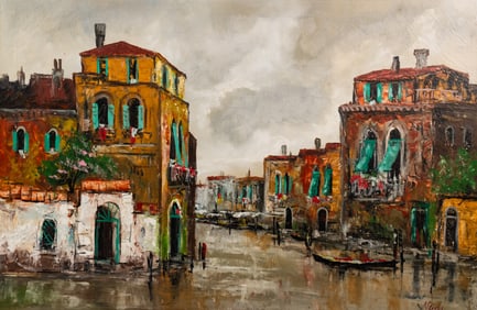 Oil on Canvas Venice Cityscape Painting signed Mario