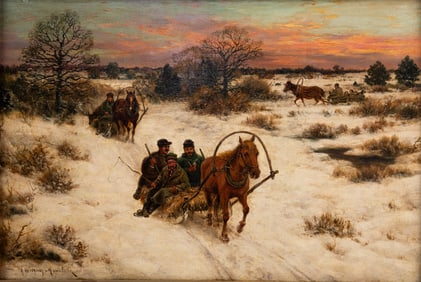 Alfred Wierusz Kowalski 'Return... Hunt' Oil on Board