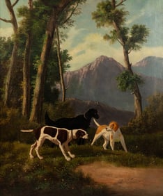 H. Ziegler Hunting Dogs Oil on Canvas Painting