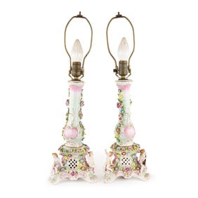 Pair of Italian Capodimonte Porcelain Table Lamps