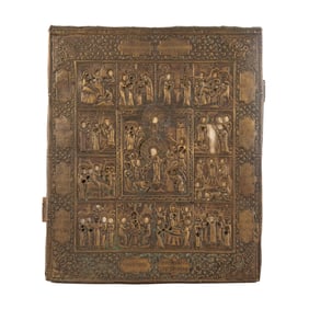Antique Russian Icon Resurrection and 12 Great Feasts
