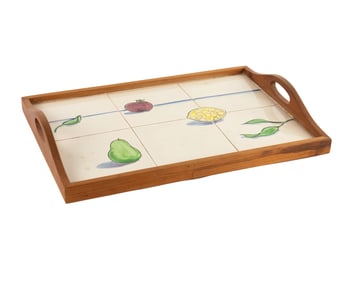 Danish Modern Tile Top Wooden Serving Tray