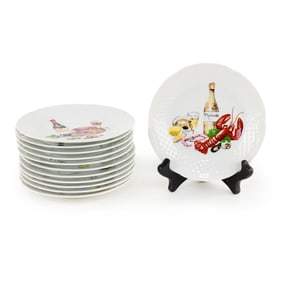 (12) Set of Philippe Deshoulieres Porcelain Plates