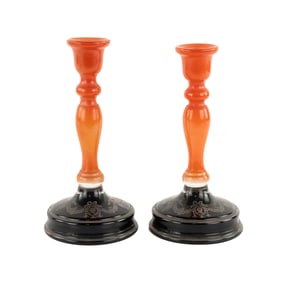 Pair of Victorian Hand Blown Art Glass Candlesticks