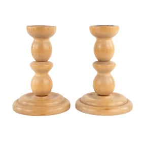 Pair of Lord + Taylor Swedish Pine Turned Candlesticks